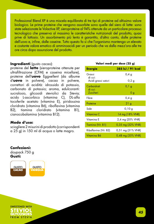 Scheda originale Professional Blend XP: ingredienti, valori nutrizionali e preparazione