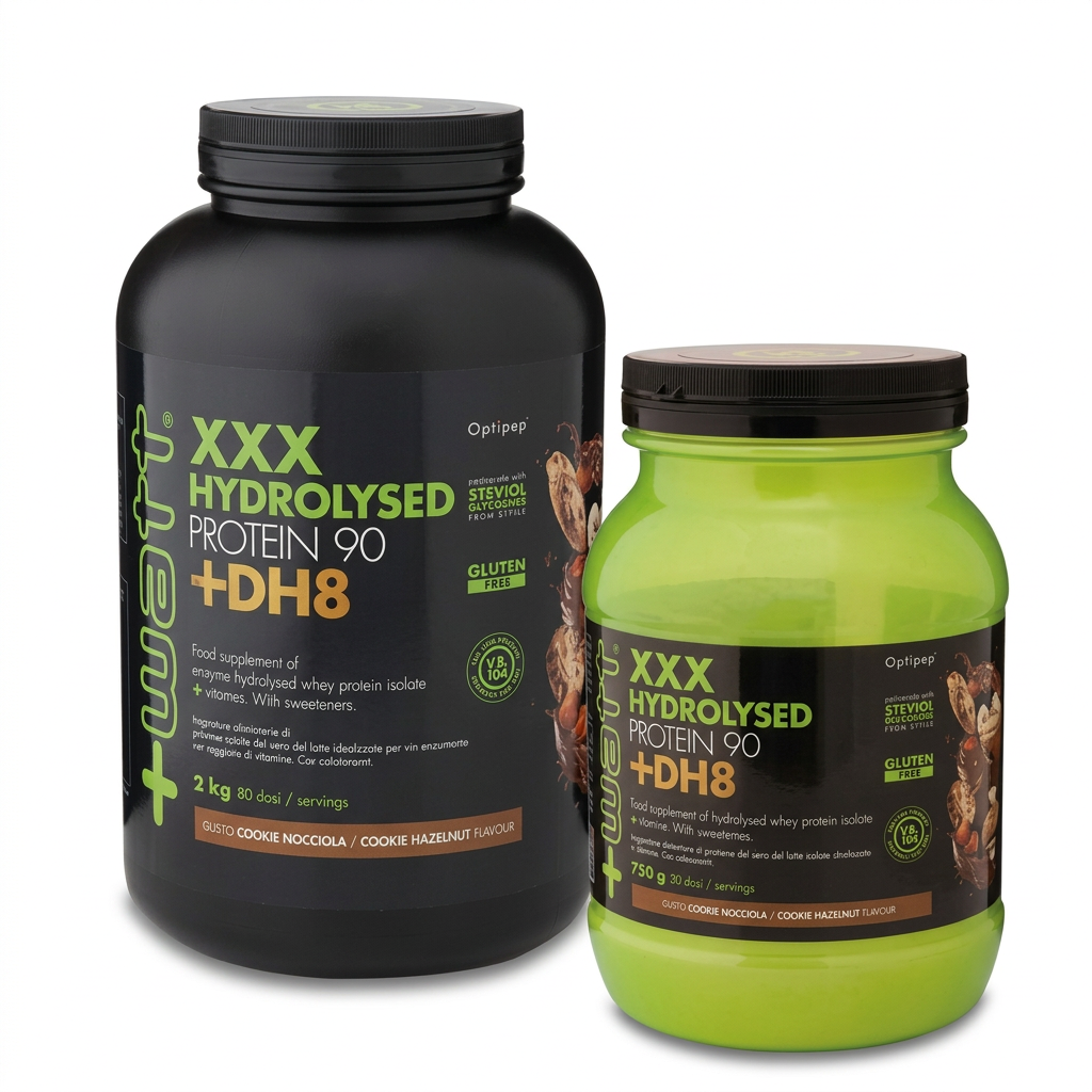 +Watt XXX Hydrolysed Protein 90 +DH8 cookie-nocciola: formati alternativi da 2 kg e 750 g