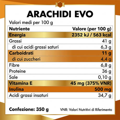 Valori nutrizionali Arachidi EVO per 100 g