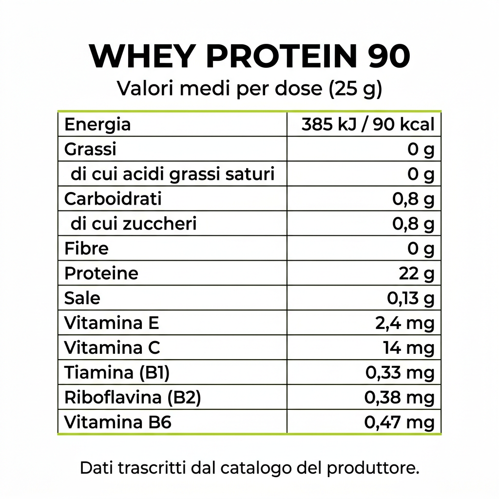 Scheda nutrizionale Whey Protein 90